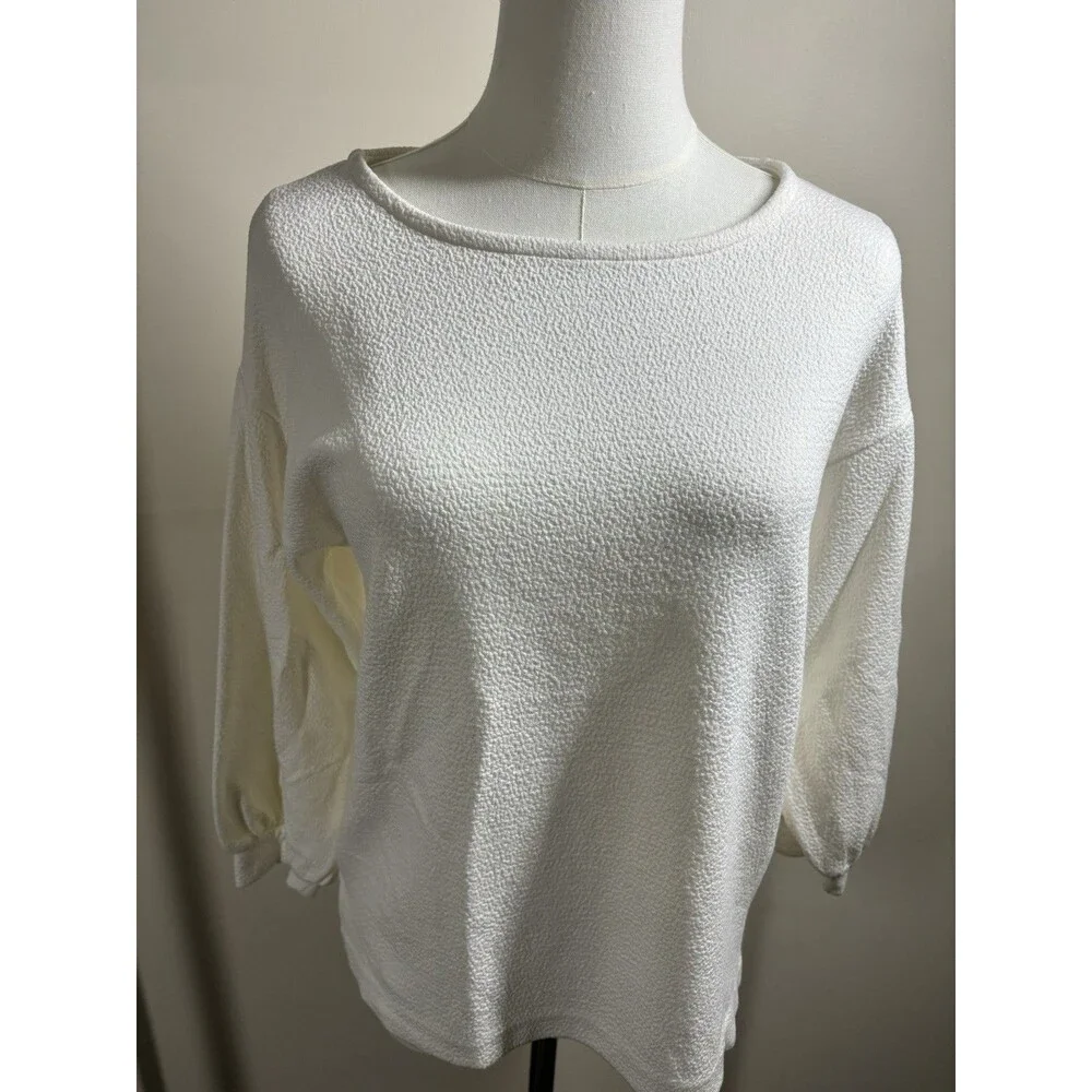 J CREW Womens  XS Pullover WHTE Textured Stretch Slits Pullover 3/4 SL FR SH 003